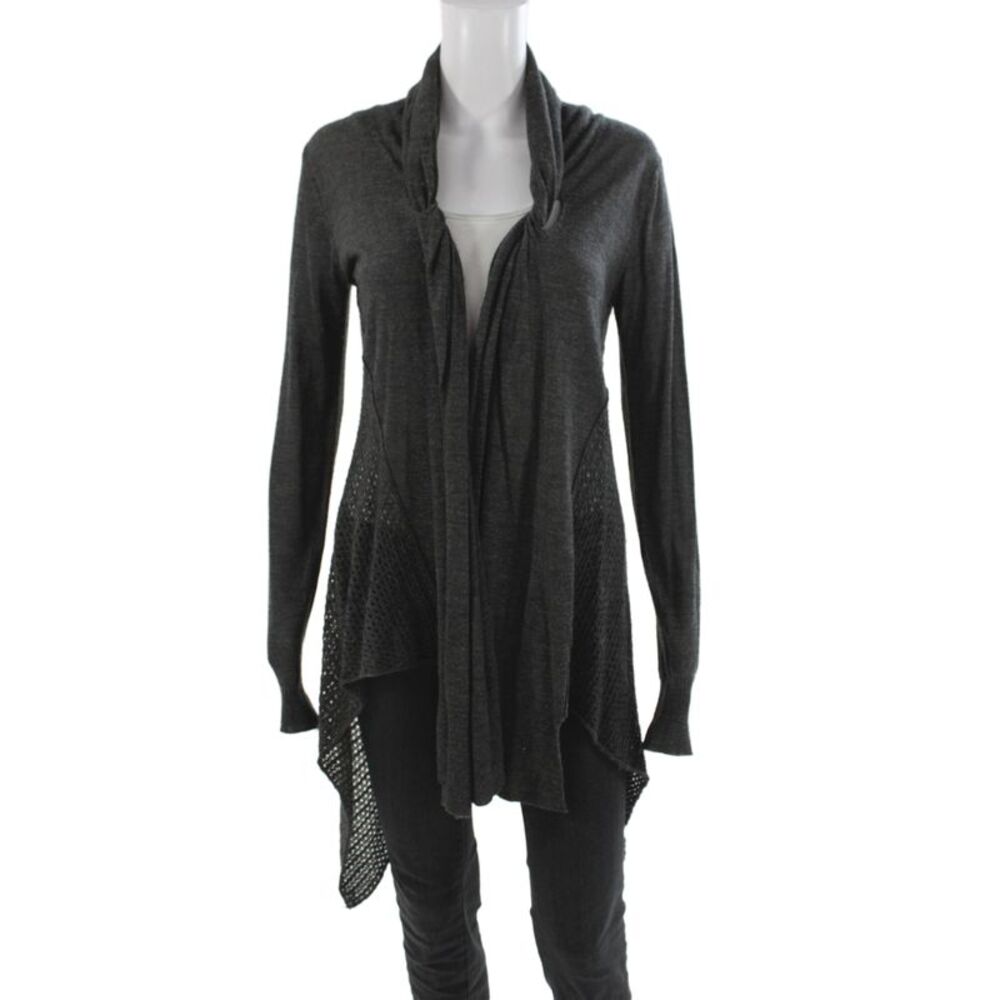 Line Women Gray Cowl Neck Cardigan Long Sleeve Acrylic Casual Size M